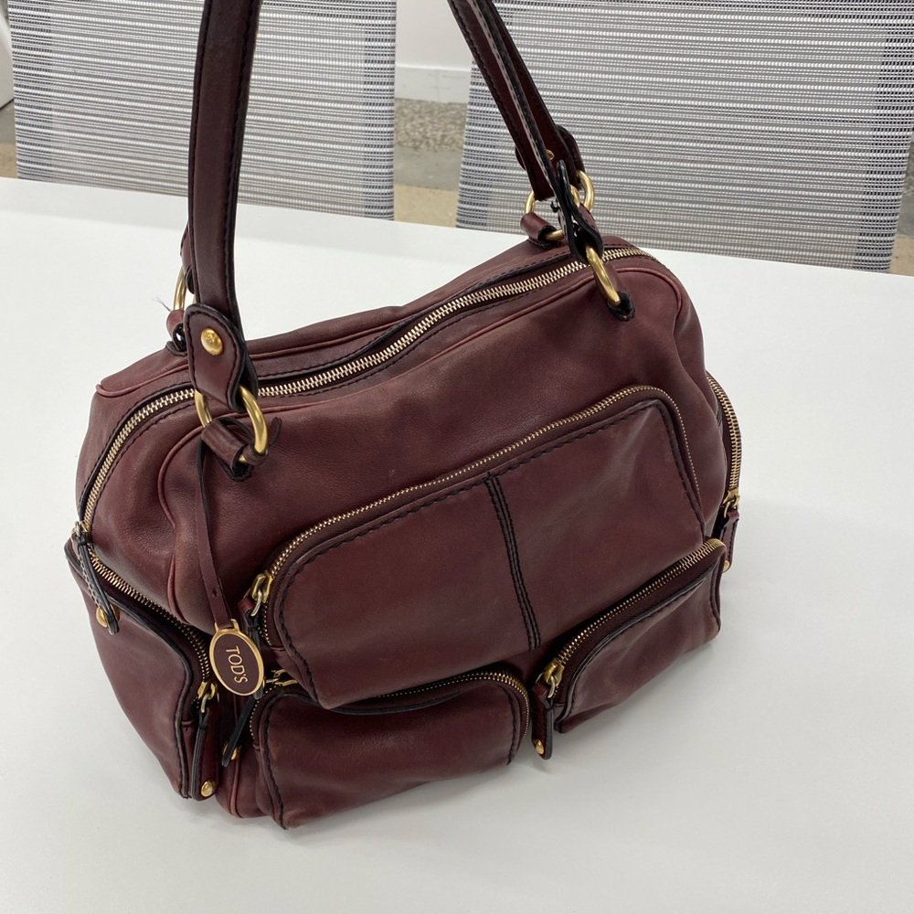 Tod's Boston Brown Leather Shoulder Bag with cargo pockets